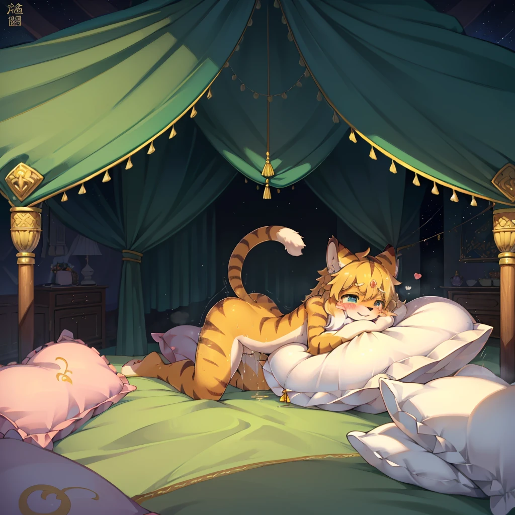 (masterpiece,best quality),my own, The Beast, , (适合任何Pillow背景的光影)), 穿着pajamas可爱女孩在Pillow上摆姿势 ,pajamas,Nature,, (blush),a smile,Pillow头,(很多Pillow),Soft cushion,,Soft pillow quotation,(Pillow损坏),很多Pillow,(Crotch rubbing),((Pillow驼峰)),(Pillow),(A tail),,(粉色Pillow),(Love around the protagonist),Steam,(Pillow头),(),(豪华Pillow),(Pillow),(palace),(Palace bedroom),(Pillow),柔软的Pillow,,(Classical European style bedroom ),(excited,shy person,Lack of expressiveness,),,pillow humping,mia,tiger tail,tiger ears,Tiger pattern,,Sweat,,Sweaty,(Body swing,身体Shaking lines,Shaking lines),best quality, masterpiece, ((Maximum resolution)), artwork, ,,,(Interior of the palace),(In the bedroom at night),(Deluxe Rococo Canopy King Bed),On a big and spacious bed,(the 女孩 is lying on the bed),Before bedtime,,,Luxurious curtains with ornate ruffles and ribbons surround the bed,((((There are many pillows piled on the bed)))),Detail of Quilt,Detailed bed sheets,Ruffled Bed Skirt,Deep Bed,Background with depth,((详细的Pillow)), ((((大量的Pillow)))),peeing,squatting,water,urine,Shaking lines,wetting pillows,Flowing liquid,Violent body shaking,剧烈Shaking lines,详细的软Pillow,,((女孩正躺在许多柔软的Pillow上,周围有许多Pillow)),Splashed liquid,Pillow和床上有水迹,caughtpeeing,Lots of liquids,urine everywhere