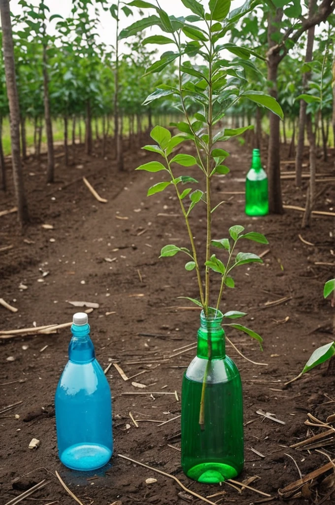 Draw a picture on the topic of using plastic bottles
to grow trees