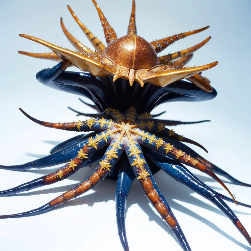 Big Animaly, has gold stripes on his skin, blue eyes, starfish mixed with spider, Grassroots, no background