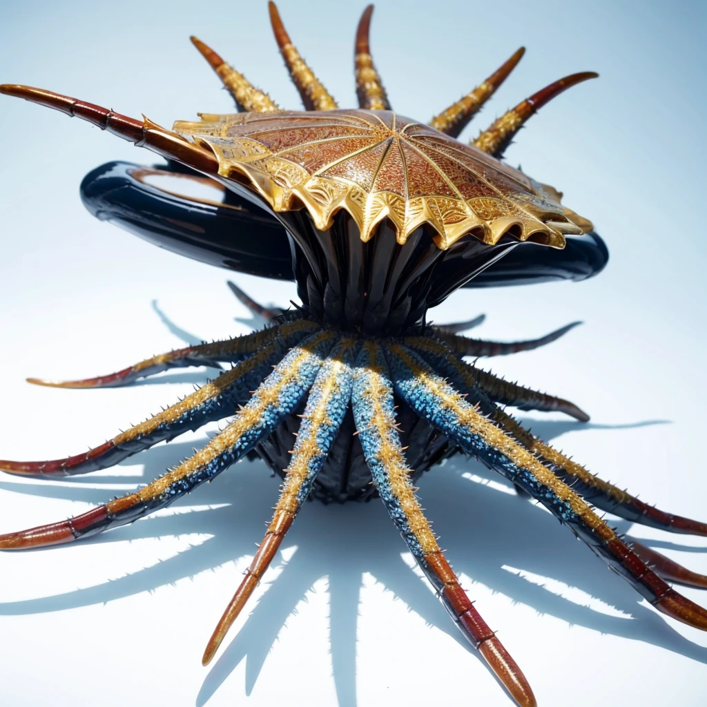Big Animaly, has gold stripes on his skin, blue eyes, starfish mixed with spider, Grassroots, no background