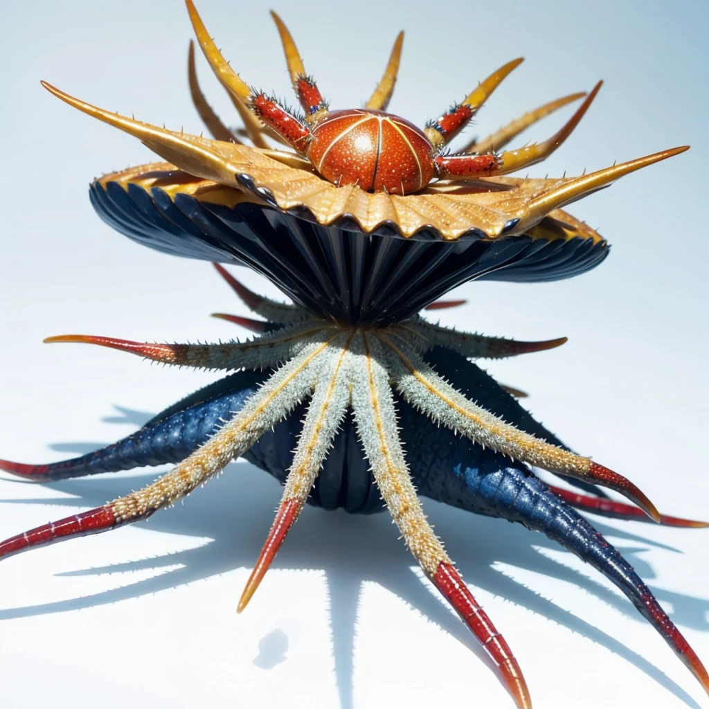 Big Animaly, has gold stripes on his skin, blue eyes, starfish mixed with spider, Grassroots, no background