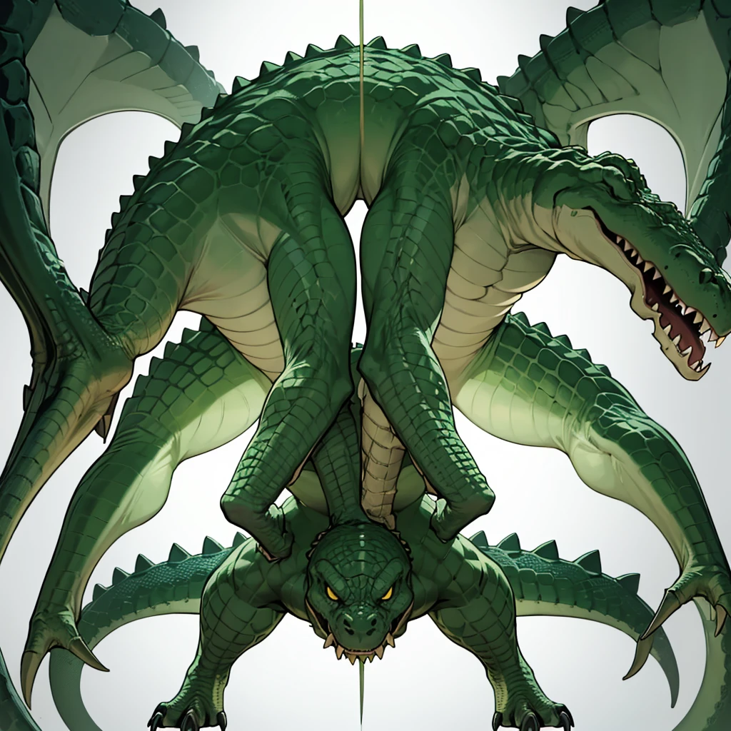 Libra, reptiles, Humanity, Crocodile, green body, scale, There is nothing there, Crocodilian, facial, Muscular, green scale, teeth、get annoyed、Fighting stance、Movement angle、Remains、(multiple、10)、(White background)、get annoyed、Open your mouth、(From the back、Back view)