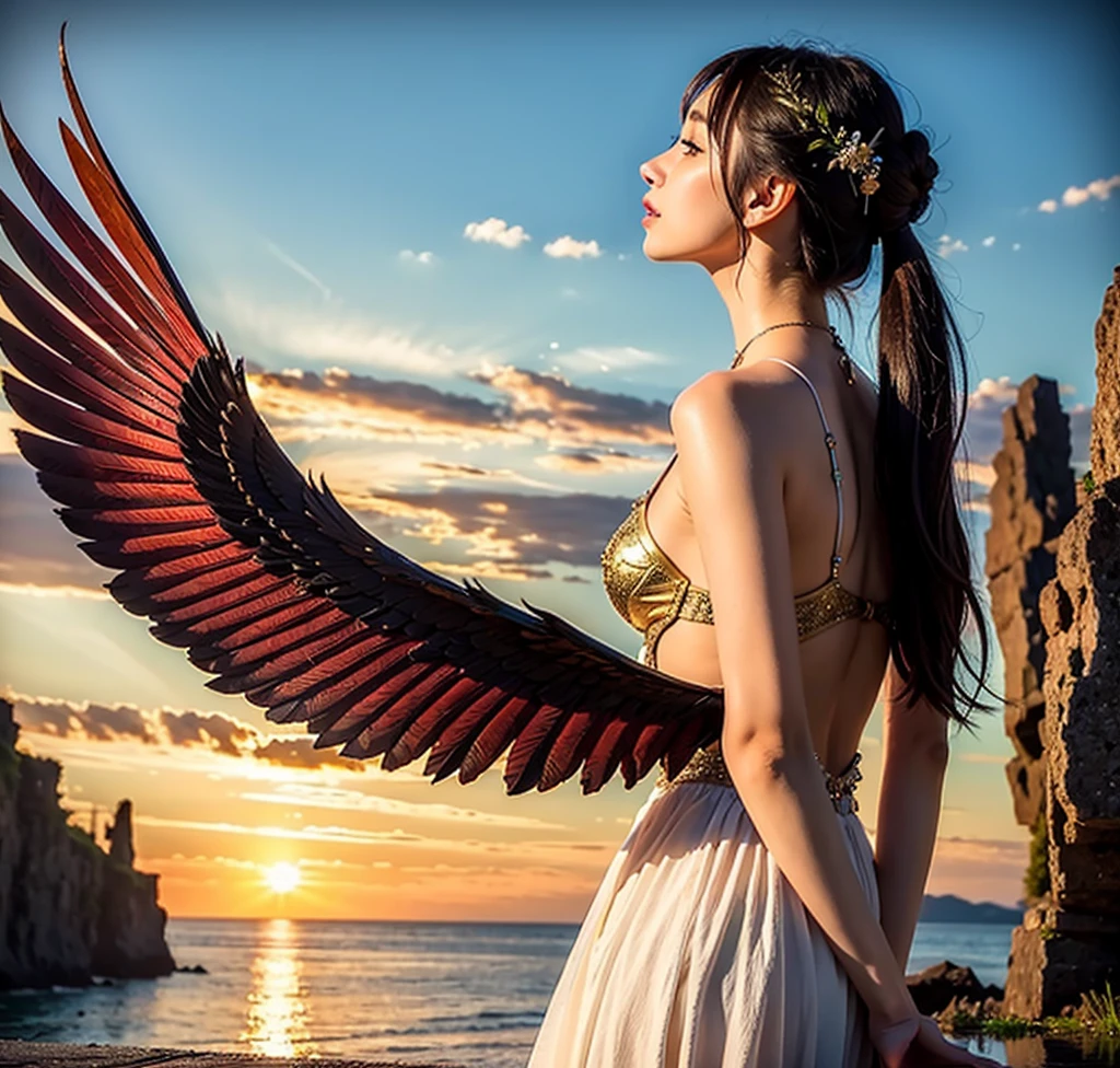 ((Highest quality)), ((masterpiece)), (detailed), One girl, wing,Back view,null,Fantasy,Floating