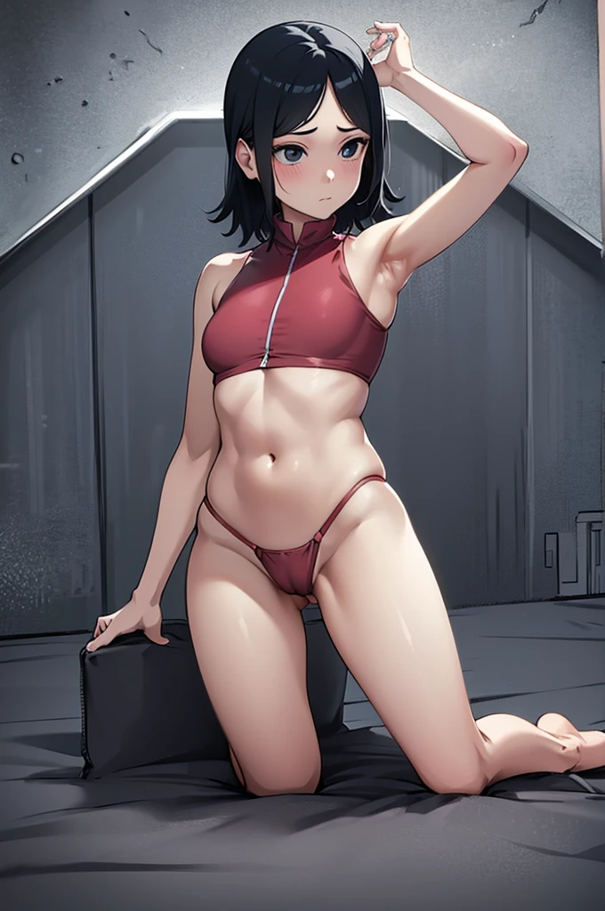 anime screencap, young, 1girl,solo, wavy black hair, wavy short hair, wavy hair, wavy hairstyle, black eyes,small breasts,armpits,wet armpits, showing wet armpits, laying down messy hair, messy wavy hair, wavy messy hair, showing small breasts,sexy girl , breasts, cute body, getting, removing panties,sex, sexy pose, sexy body, body naked , cute body,armpits close to viewer, armpits very close, close to viewer, close to camera, cameltoe, laying down having sex, cute girl, having sex in bed, getting fucked, wet vagina, wet pussy, tiny body, cute tiny body, masturbating, fingering pussy, masturbating pussy , cute body ,, cute stature , cute body, wearing skimpy swimsuit, sexy swimsuit, messy hair, wavy hair, messy wavy hair, wavy messy hair