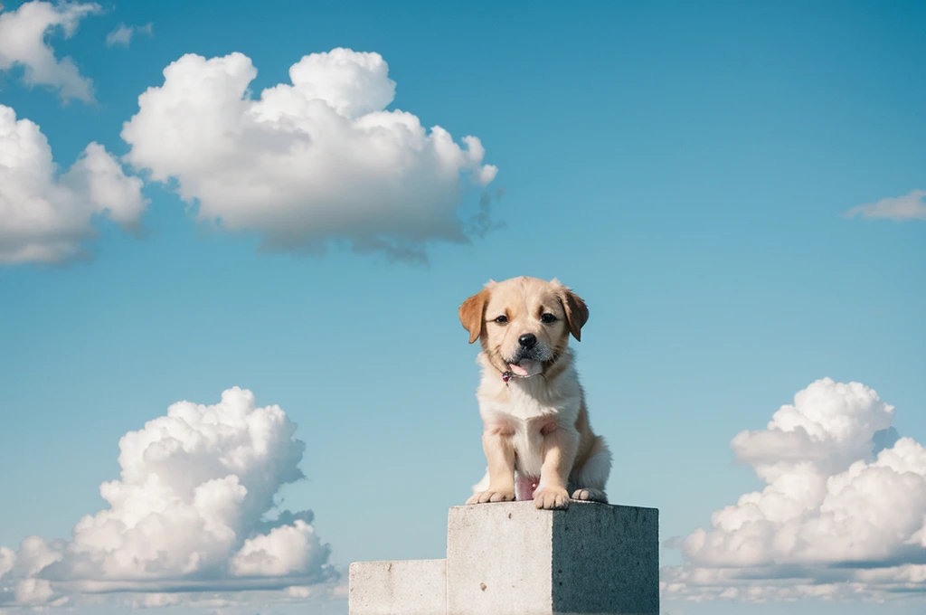 Blue sky,White Cloud(puppy shape),Minimalism,Realistic style