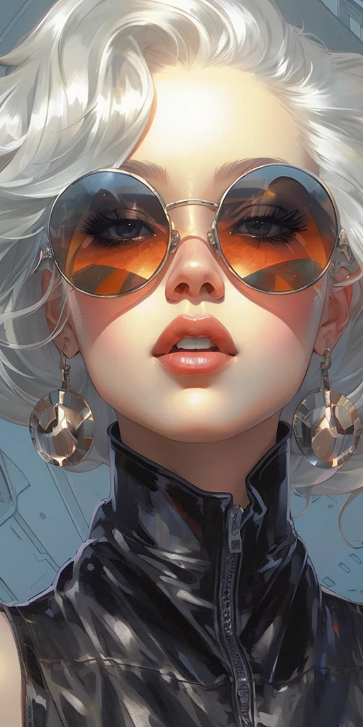 painting of a woman with sunglasses and a leather jacket, lois van rossdraws, ross tran style, moebius + loish + wlop, rossdraws | afrofuturism, rossdraws 2. 0, by Ross Tran, in the style of ross tran, rossdraws 1. 0, rossdraws global illumination, style ivan talavera and artgerm