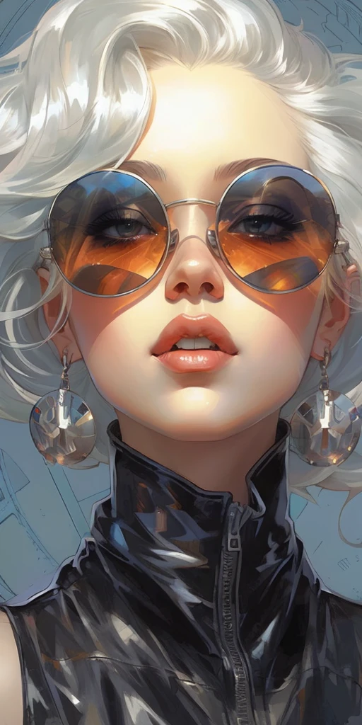 painting of a woman with sunglasses and a leather jacket, lois van rossdraws, ross tran style, moebius + loish + wlop, rossdraws | afrofuturism, rossdraws 2. 0, by Ross Tran, in the style of ross tran, rossdraws 1. 0, rossdraws global illumination, style ivan talavera and artgerm