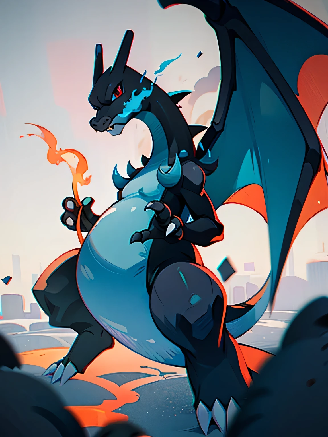 looking at viewer,black color Charizard, no humans,