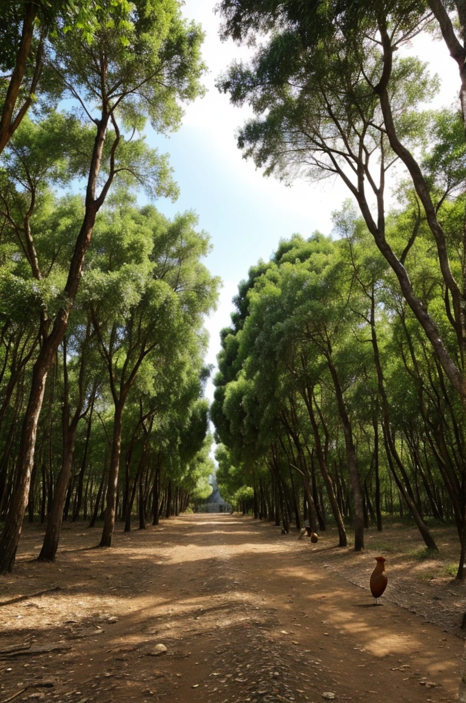 Un bosque con animales pajaros y mariposas