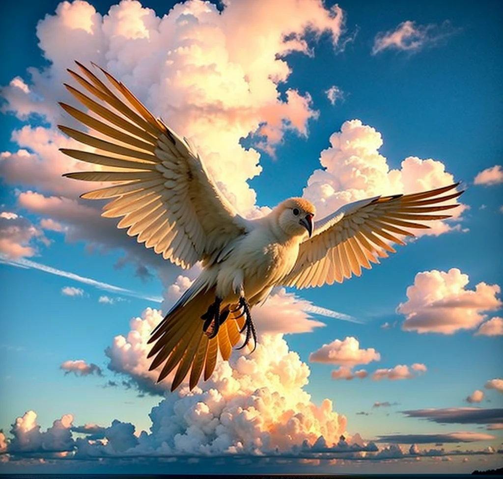 ((Highest quality)), ((masterpiece)), (detailed), wing,Back view,null,Floating,cloud