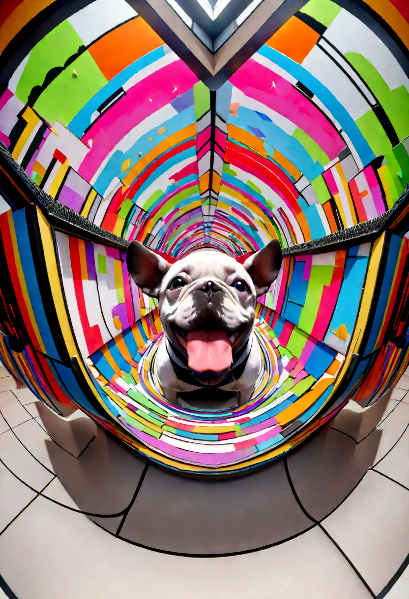 （Highest quality，4K，8k，High resolution，）Infinity symbol，3D Model，Colorful colors，POP wall art background、From the central viewer&#39;Perspective、french bulldog is、gangファッションスタイルで、whole body、Grey face、Gray under the chin、Belly gray、Gray head、Grey feet、ears grey、All gray、Light grey skinned French bulldog、Very delicate town、gang、