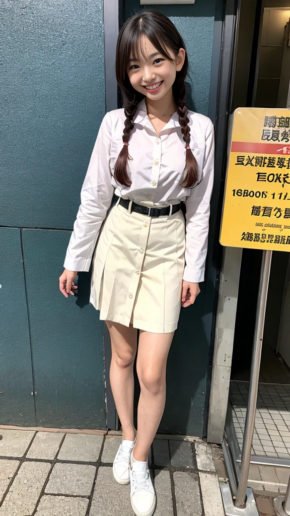 Raw photo、Ultra-realistic、Ultra detailed face、Detail lips、Detailed eyes、High school girl smiling showing her teeth、Long Hair:1.1、chest、Visible curves、Laughing with your mouth open 、Tokyo city角、 Whole body、( Slender body)、(Long Hair)、Big Breasts、Idol、(pastel colour)、18-year-old、Small face、Braid、 Tokyo city、Long beautiful legs 1.2、Curved waist、flower、uniform