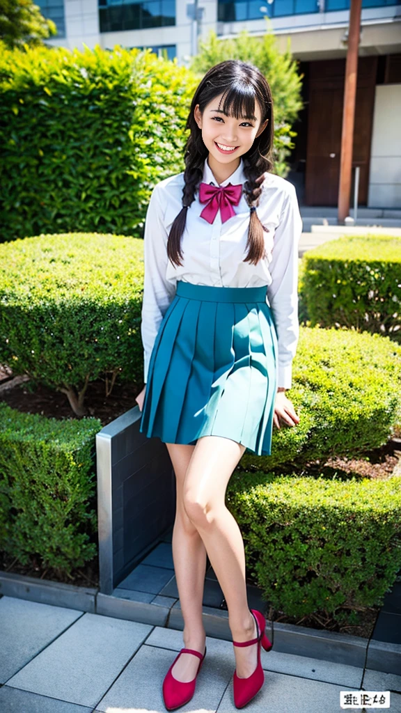 Raw photo、Ultra-realistic、Ultra detailed face、Detail lips、Detailed eyes、High school girl smiling showing her teeth、Long Hair:1.1、chest、Visible curves、Laughing with your mouth open 、Tokyo city角、 Whole body、( Slender body)、(Long Hair)、Big Breasts、Idol、(pastel colour)、18-year-old、Small face、Braid、 Tokyo city、Long beautiful legs 1.2、Curved waist、flower、uniform