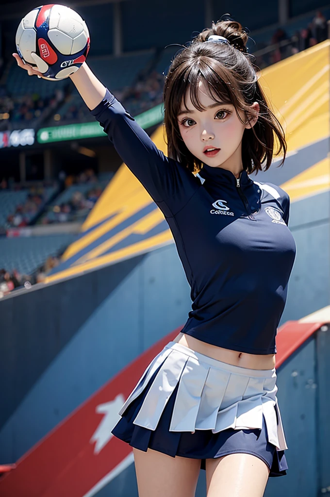 ((panty shot:1.3)) ((noon:1.5)) ((Cheerleader:1.5)) ((blue skirt:1.3)) ((japanese pretty girl:1.3)) ((white and yellow tops:1.3)) (( breasts:1.4)) ((sweaty:1.5)) ((after sex:1.2)) ((blushing:1.3)) ((face is wet:1.3)) ((in the baseball stadium:1.4)) ((sunny:1.５)) ((clothes are wet:1.4)) ((random sexy pose:1.5)) (()) ((close-up:1.2)) best quality,masterpiece,ultra high res,(photorealistic:1.4),raw photo,(Authentic skin texture:1.3),(film grain:1.3),panorama,character portrait,very wide shot,narrow waist,cowboy shot,(in the dark, deep shadow, low key, cold light,) night,(()),streaming tears,,dust,Tyndall effect,(expression),1girl,beautiful detailed eyes and face,white jabot,brown eyes,((brown hair:1.2)) ((long hair)) ((open legs:1.3)) ((a lot of Audience in the background:1.4))
