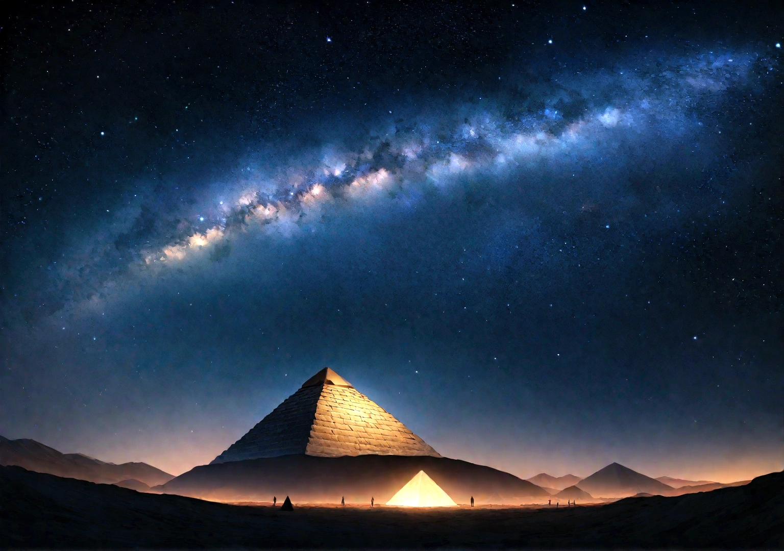 Master Parts、Superior Quality、Excellent image quality、8K quality、Beautiful starry sky photos、grow、Arched Milky Way:1.9、pyramid