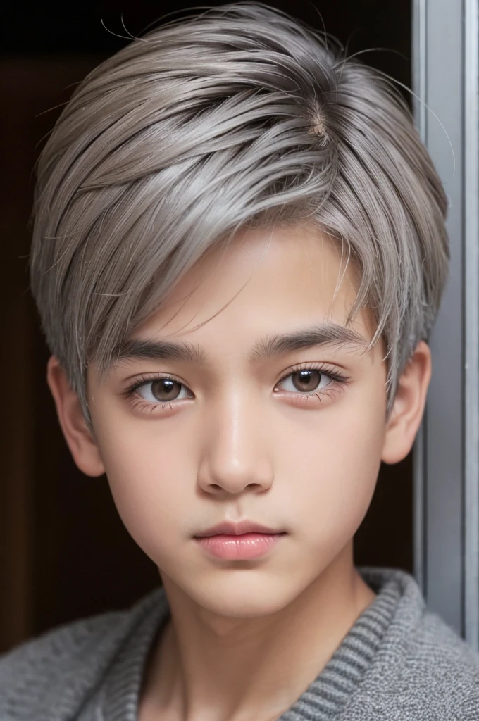Gray haired boy Brown eyes