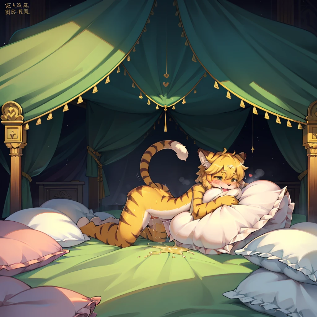 (masterpiece,best quality),my own, The Beast, , (适合任何Pillow背景的光影)), 穿着pajamas可爱女孩在Pillow上摆姿势 ,pajamas,Nature,, (blush),a smile,Pillow头,(很多Pillow),Soft cushion,,Soft pillow quotation,(Pillow损坏),很多Pillow,(Crotch rubbing),((Pillow驼峰)),(Pillow),(A tail),,(粉色Pillow),(Love around the protagonist),Steam,(Pillow头),(),(豪华Pillow),(Pillow),(palace),(Palace bedroom),(Pillow),柔软的Pillow,,(Classical European style bedroom ),(excited,shy person,Lack of expressiveness,),,pillow humping,mia,tiger tail,tiger ears,Tiger pattern,,Sweat,,Sweaty,(Body swing,身体Shaking lines,Shaking lines),best quality, masterpiece, ((Maximum resolution)), artwork, ,,,(Interior of the palace),(In the bedroom at night),(Deluxe Rococo Canopy King Bed),On a big and spacious bed,(the 女孩 is lying on the bed),Before bedtime,,,Luxurious curtains with ornate ruffles and ribbons surround the bed,((((There are many pillows piled on the bed)))),Detail of Quilt,Detailed bed sheets,Ruffled Bed Skirt,Deep Bed,Background with depth,((详细的Pillow)), ((((大量的Pillow)))),peeing,squatting,water,urine,Shaking lines,wetting pillows,Flowing liquid,Violent body shaking,剧烈Shaking lines,详细的软Pillow,,((女孩正躺在许多柔软的Pillow上,周围有许多Pillow)),Splashed liquid,Pillow和床上有水迹,caughtpeeing,Lots of liquids,urine everywhere