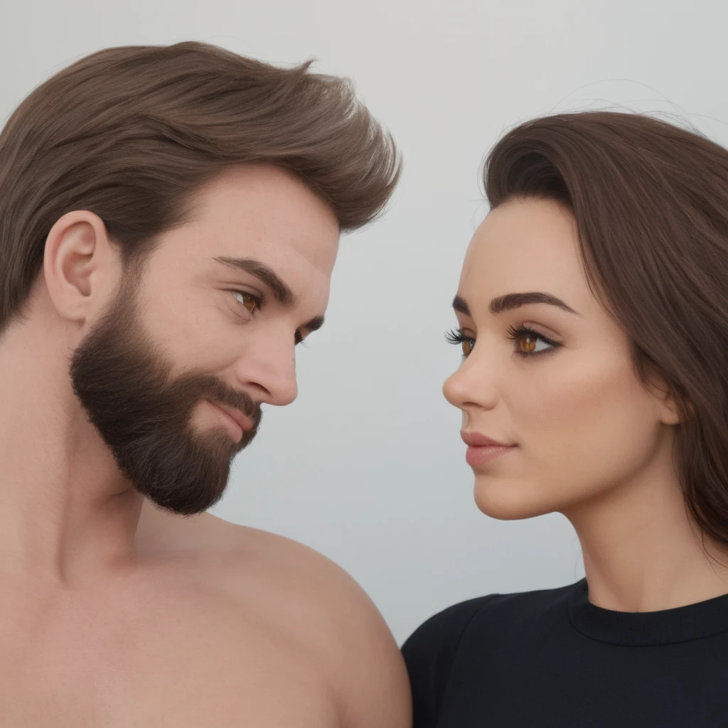 bearded bearded woman, brown hair, amber eyes, makes a smack, fakes a kiss