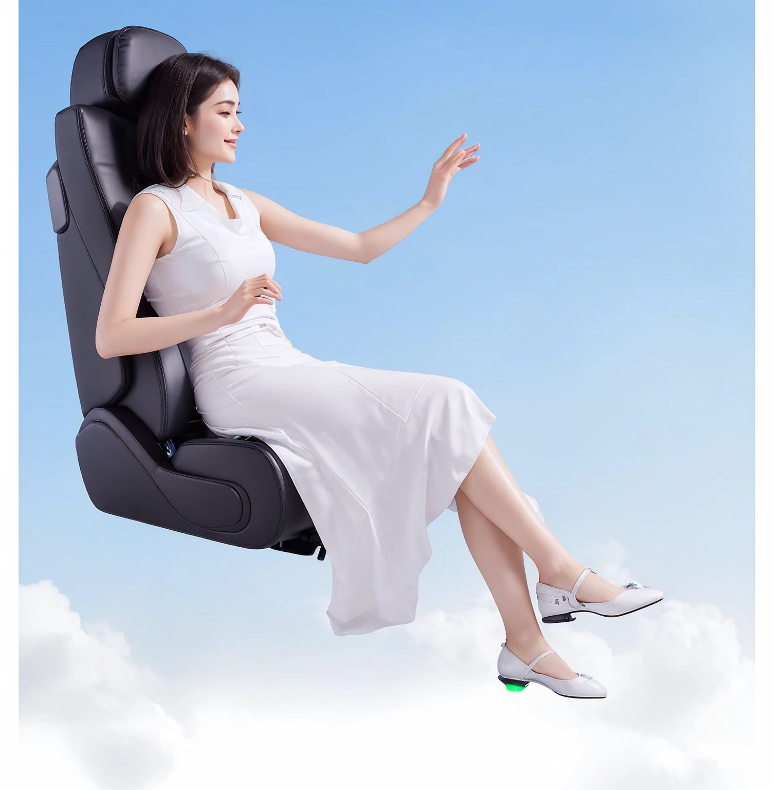 Arav woman sitting on a chair in the air，Open your arms, Gaming Chair as a toilet, 360 degrees, lu ji, Sit, relax and be happy, Home, Ergonomic, Gaming Chair, Elegant floating posture, Integrated Synthesis, 3D Products, Sitting on the throne, Heaven, 4 8 0 points, 480p
