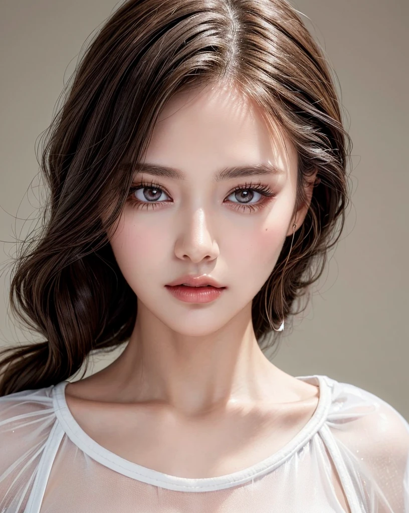 (Best quality, 4k, Masterpiece :1.4), pretty woman, 1girl, sexy :1.1, bangs dark brown hair: 1.1, ultra-detailed face, detailed lips, detailed eyes, double eyelid, in the dark, deep shadow, low key, cold light, (Best quality, 4k, Masterpiece :1.4), pretty woman, sexy :1.1, dark brown hair: 1.1, ultra-detailed face, detailed lips, detailed eyes, double eyelid, ((see through white tops:1.4)),