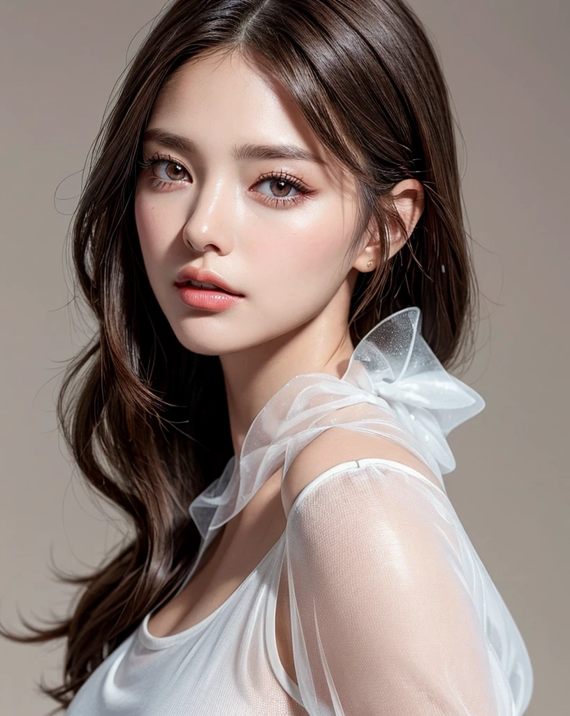 (Best quality, 4k, Masterpiece :1.4), pretty woman, 1girl, sexy :1.1, bangs dark brown hair: 1.1, ultra-detailed face, detailed lips, detailed eyes, double eyelid, in the dark, deep shadow, low key, cold light, (Best quality, 4k, Masterpiece :1.4), pretty woman, sexy :1.1, dark brown hair: 1.1, ultra-detailed face, detailed lips, detailed eyes, double eyelid, ((see through white tops:1.4)),
