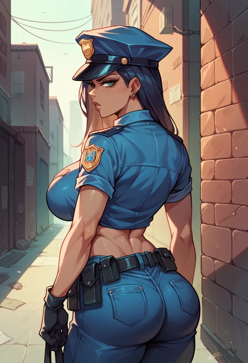 (perfectbody),best qualityer,(8K Portrait),(offcial art)、(police hat)、embarrassed from、(:d)、(((blush))),(sweat),((((big udder))))、((big-ass))、(dark hair),((bob cuts)), blush,shorth hair, (yellow  eyes),(((thick-thighs)))、(((Navy blue leotard)))、Navy blue jacket、(in street)、raising your arms、Underarms、opening the legs、Kneeling、from low