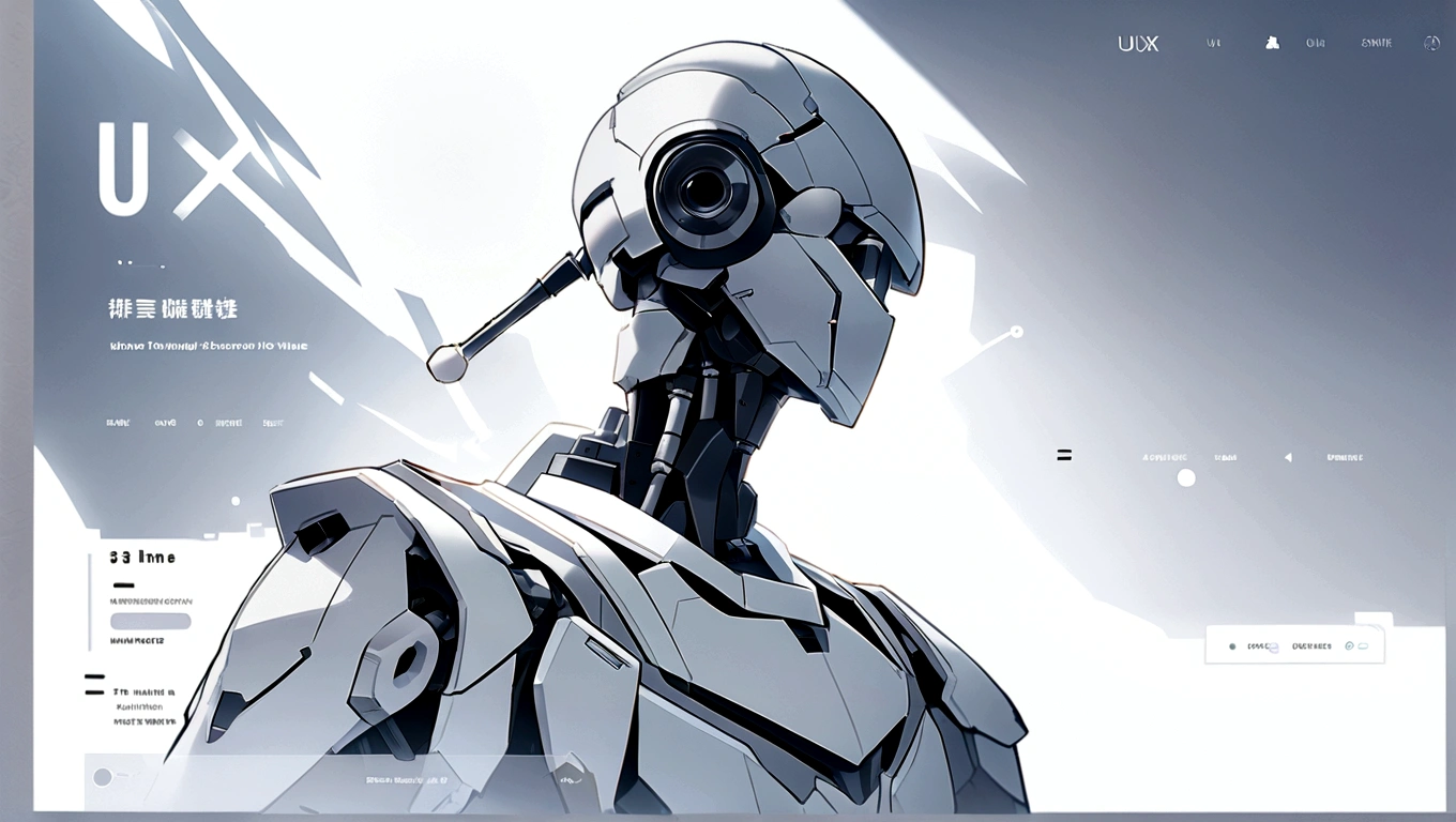 white hero page ui ux theme website, white and blue (mostly white) theme, robotic surgery black and white silhouette