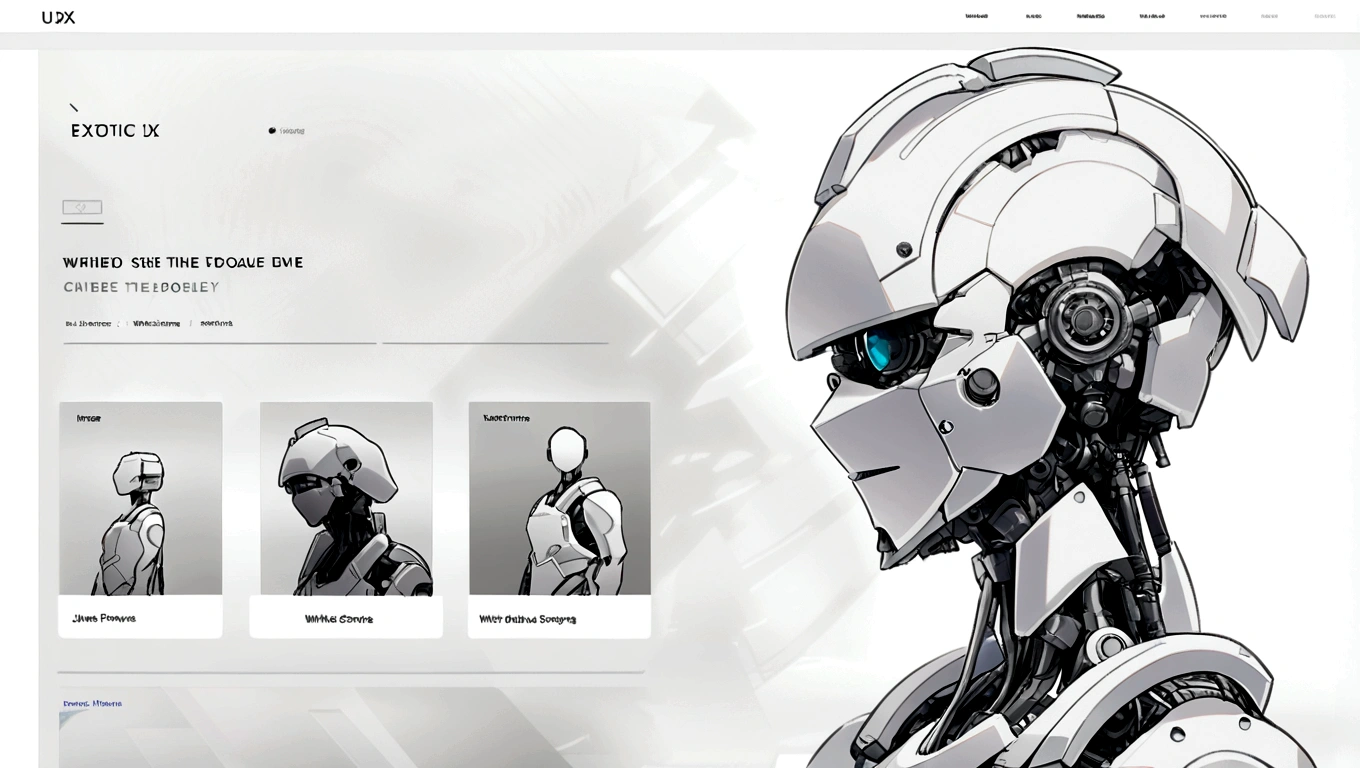 white hero page ui ux theme website, white and blue (mostly white) theme, robotic surgery black and white silhouette