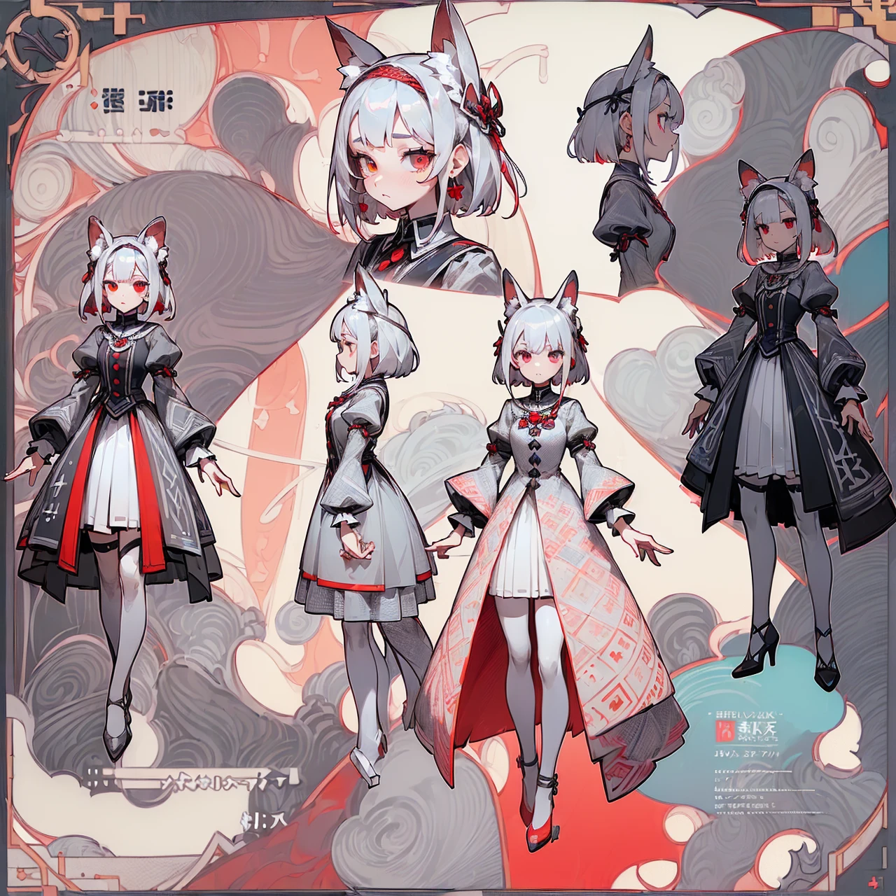 (((Biologically correct number of limbs))、(( Head to Toe、Full body depiction including face))、4K、((Standing posture))、Masterpiece、((focus on the face))、((Symmetrical facial features))、Eyes with detailed description、Beautiful woman、Outstanding style、Beautiful arms、Beautiful legs、Beautiful Hands、Detailed depiction of faces、Small earrings、necklace、(uniform、skirt、High heels、stockings)、Close-up of face、Surprise expression、The background is the park in the morning、Headband、(silver long straight haircut), gray hair, bangs cutted straight 、red left eye, right eye is gray silver, heterochromia on two eyes, red and gray eyes,(((Line art、)))、
(((Her eyes are;Light, clear, ultra detailed, hires, left red, right silver)))