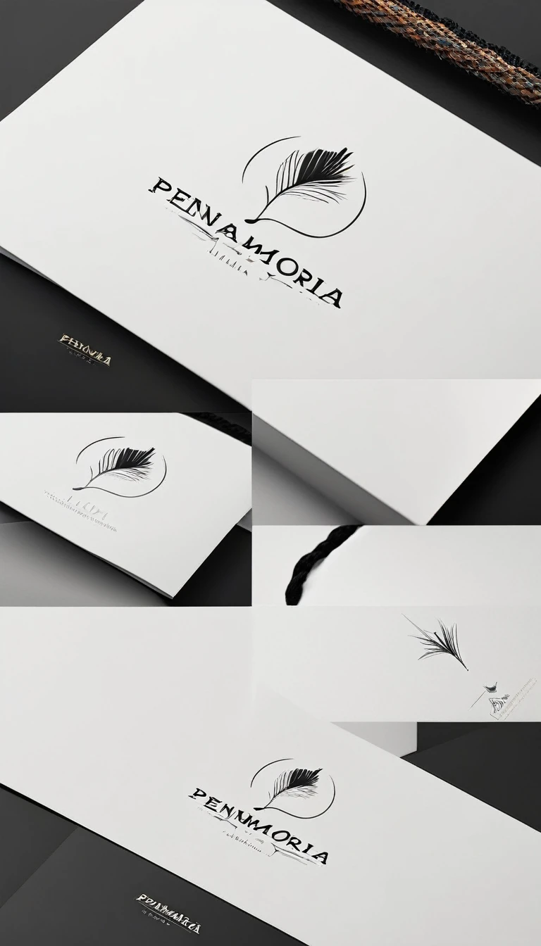 A minimal, modern, simple, cinematic logo design for the brand “Penamemoria". Create a modern, minimalistic, high-quality, logo of a bird with special and thin threads as tail and a boy guitarist
