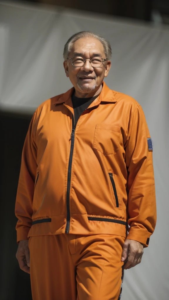 Old man in jail wear Orange prisoner suit.