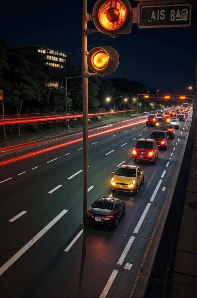 A traffic jam with signal light