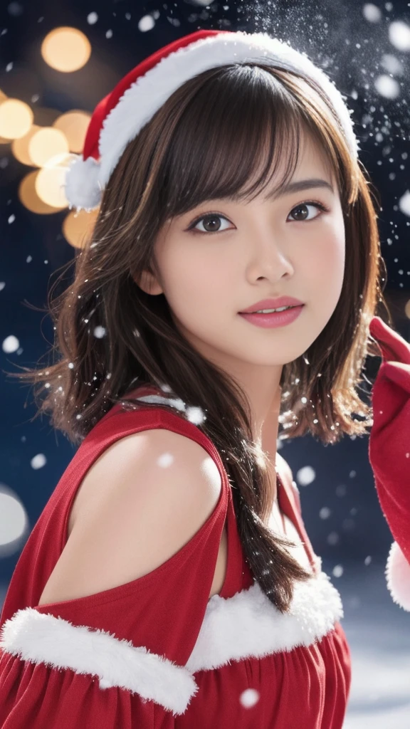 1girl, (santa claus costume slim fit:1.5), symmetry,(beautiful cute ultra young girl:2.0), (slender woman body:1.5), (ultra short hair:1.75), ultra big smile, (Beautiful large round droped detailed eyes:1.5), beautiful detailed lips, (extremely detailed beautiful face, natural makeup, Incredibly beautiful skin:2.0), (best quality,4k,8k,highres,masterpiece:2.0),(ultra-detailed,realistic,photorealistic,photo-realistic:1.75),professional,vivid colors,studio lighting,(snowing night town,christmas eve:1.25)