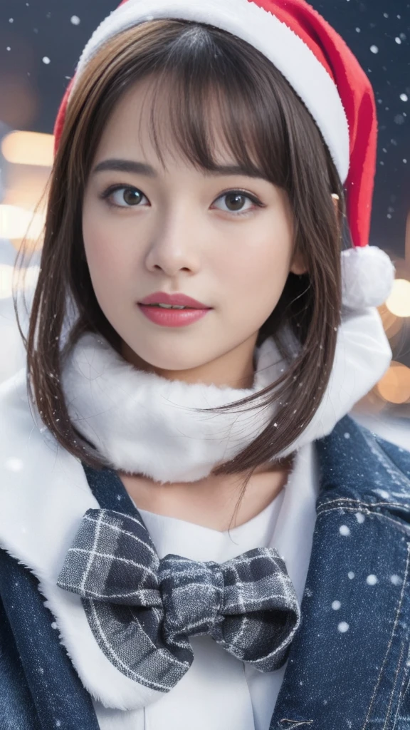 1girl, (santa claus costume slim fit:1.5), symmetry,(beautiful cute ultra young girl:2.0), (slender woman body:1.5), (ultra short hair:1.75), ultra big smile, (Beautiful large round droped detailed eyes:1.5), beautiful detailed lips, (extremely detailed beautiful face, natural makeup, Incredibly beautiful skin:2.0), (best quality,4k,8k,highres,masterpiece:2.0),(ultra-detailed,realistic,photorealistic,photo-realistic:1.75),professional,vivid colors,studio lighting,(snowing night town,christmas eve:1.25)