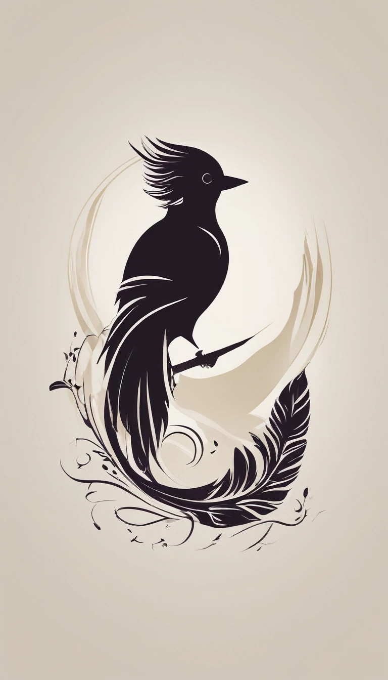 
Create a poetic, unique symbol for a film production company based on stories and music. The logo should be a Boy Guitarist, A Storyteller Fantasy Bird and a Dreamy Feather. Minimalist symbol design