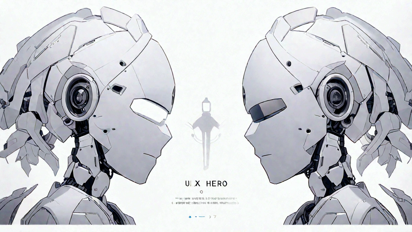 white hero page ui ux theme website, white and blue (mostly white) theme, robotic surgery black and white silhouette