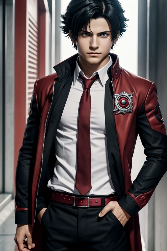 A boy with the appearance of Dante Sparda at 18 years old but having special eyes being the Sharingan and having the U academy uniform.A de my hero academia y que la calidad sea la misma que de boku no hero