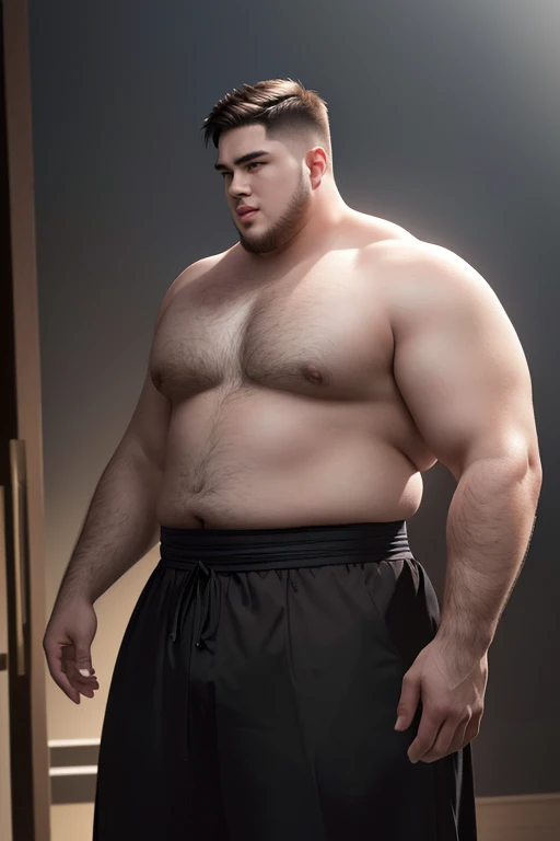 a slender young male, visible abs, mid-body shot waist up, right profile, (height 186cm, weight 105kg), obese, highly detailed, photorealistic, 8K, realistic lighting, cinematic composition, dramatic pose