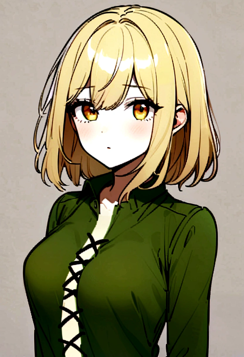 Korean、1 girl、blonde、amount、Green Leather Shirt、Stand up your collar、Face Up、