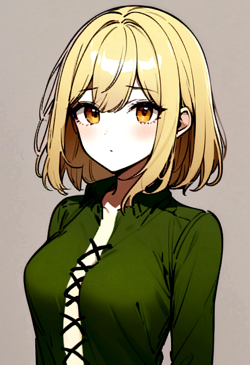 Korean、1 girl、blonde、amount、Green Leather Shirt、Stand up your collar、Face Up、
