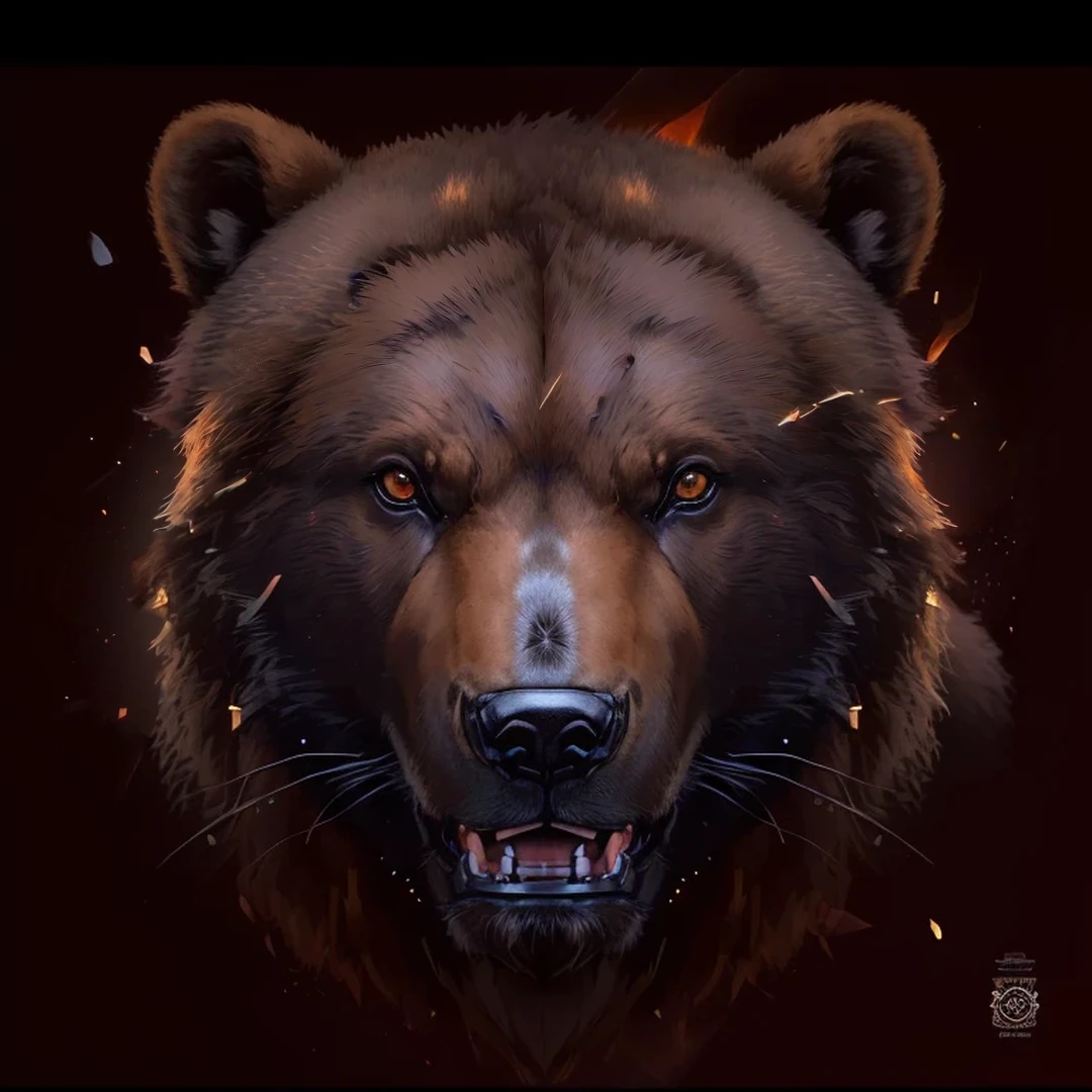 there is a bear  showing his teeth, angry bear, half grizzly bear, （Brown Bear）portrait of anthropomorphic bear, grizzly, head of a bear, ultra realistic illustration, realistic illustration, bear, by Adam Marczyński, digital painting highly detailed, brown bear, wojtek fus, digital art animal photo, Highly detailed digital painting Speed Art, Grizzlies, Bear Head, author：Adam Malchinsky, Stunning digital illustrations, black bear samurai, Complicated, author：Derek Zablocki, Inspired by Petros Afshar