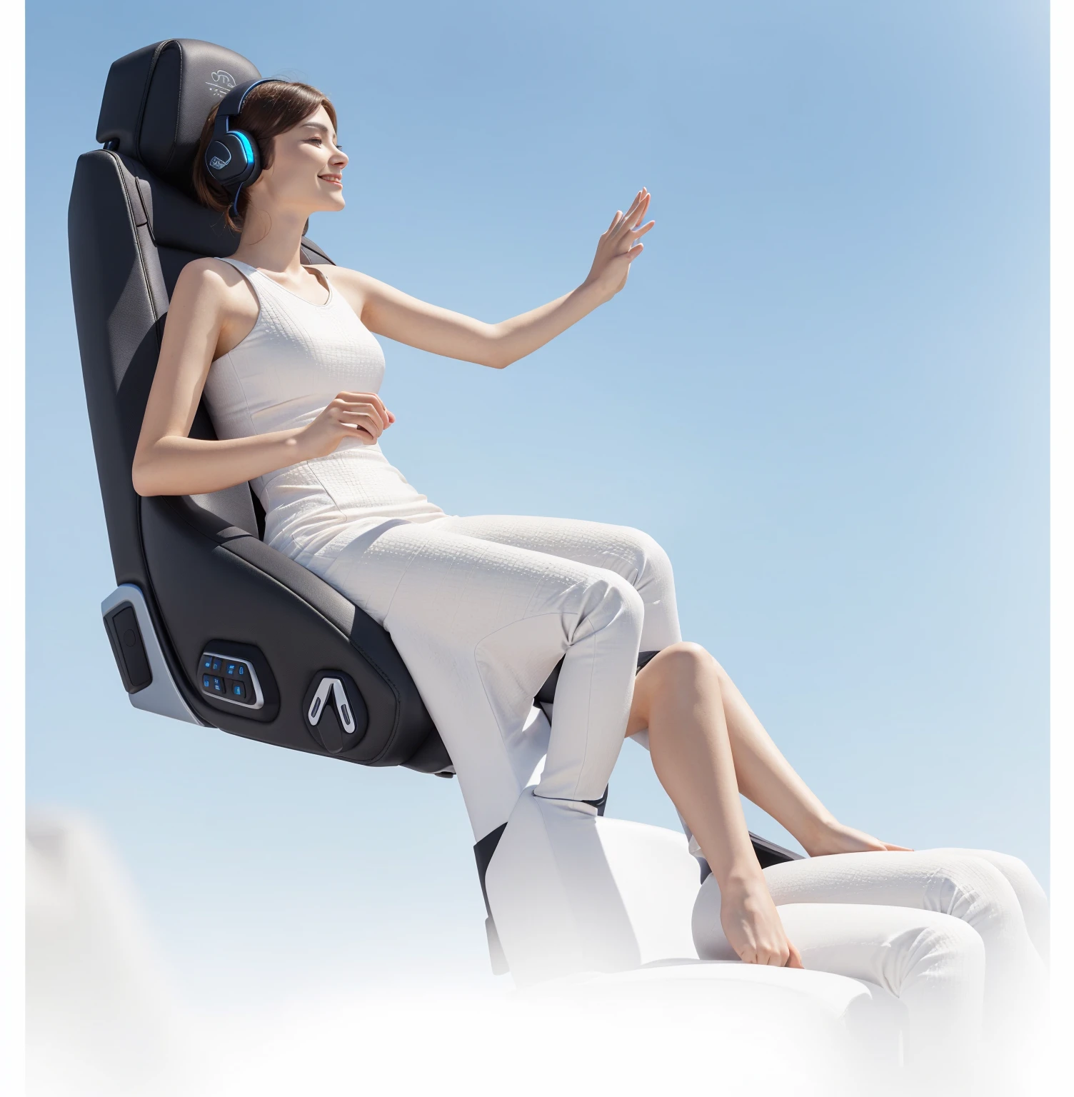 High Detail,Best quality,Textured Skin,Accurate hand movements,Car seat,Leather texture,Sit, relax and be happy, Home, Ergonomic, Gaming Chair, Elegant floating posture, Integrated Synthesis, 3D Products, Sitting on the throne, Heaven, 480p