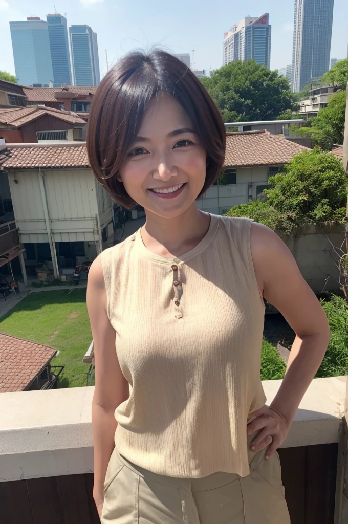 Highest quality, (Mountain Department:1.3), One beautiful woman, sunlight, ((masterpiece, Highest quality, High resolution)), 1 Girl, smile, (Realistic: 1.4), Great face, 15 years old, short hair, (Beautiful Hair:1.5), Climbing Wear, The background is the school building, Side angle, (Skinny body type:1.3), (Flat Chest:1.3), (Mountain climbing style:1.3), Smooth, Highly detailed CG composite 8K wallpaper, High resolution RAW color photos, Professional photography, Light, BackLight, dream-like, impressive, Written boundary depth