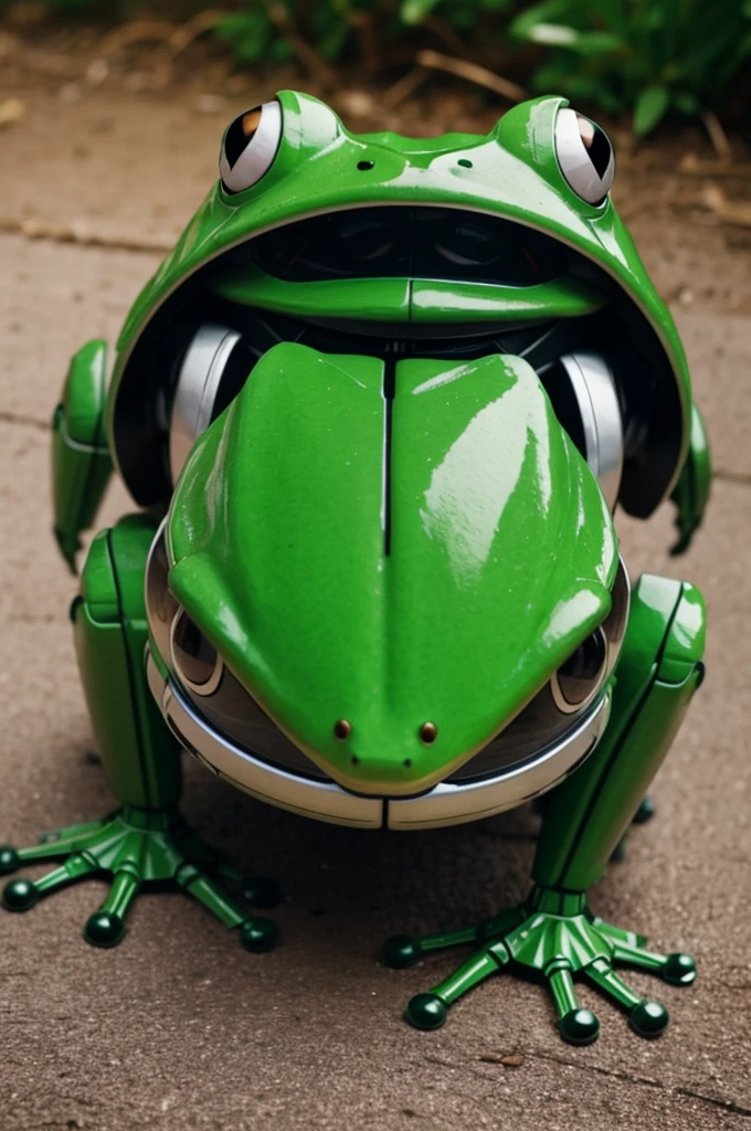 Robot frog has the shape of a frog.