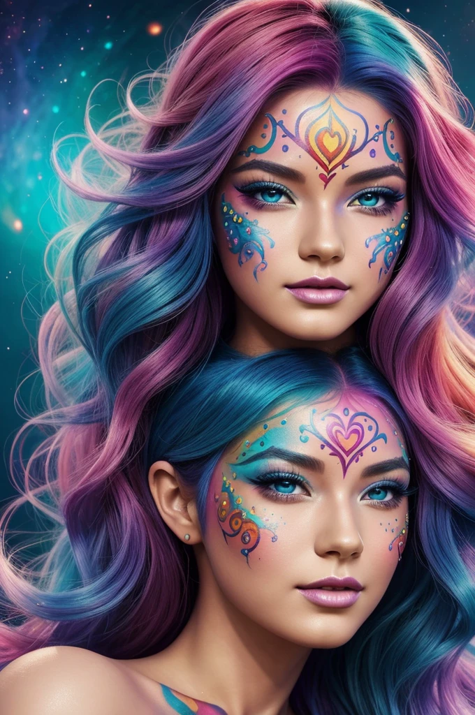 a woman with colorful hair and face paint, colorfull digital fantasy art, beautiful art uhd 4 k, gorgeous digital art, vibrant fantasy style, 4k highly detailed digital art, beautiful digital artwork, beautiful digital art, beautiful fantasy art portrait, digital fantasy art ), digital art fantasy, beautiful gorgeous digital art, rossdraws pastel vibrant, 4k detailed digital art