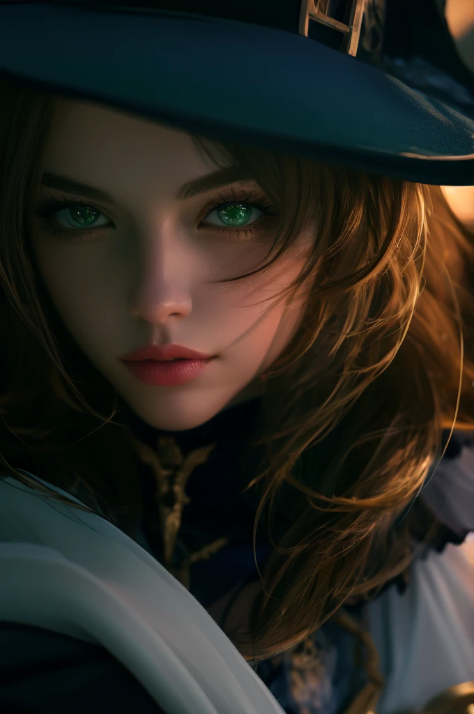 best quality, art style, (masterpiece), lisadef, green large eyes, looking at viewer, flighty, backlighting, library, upper body, close up