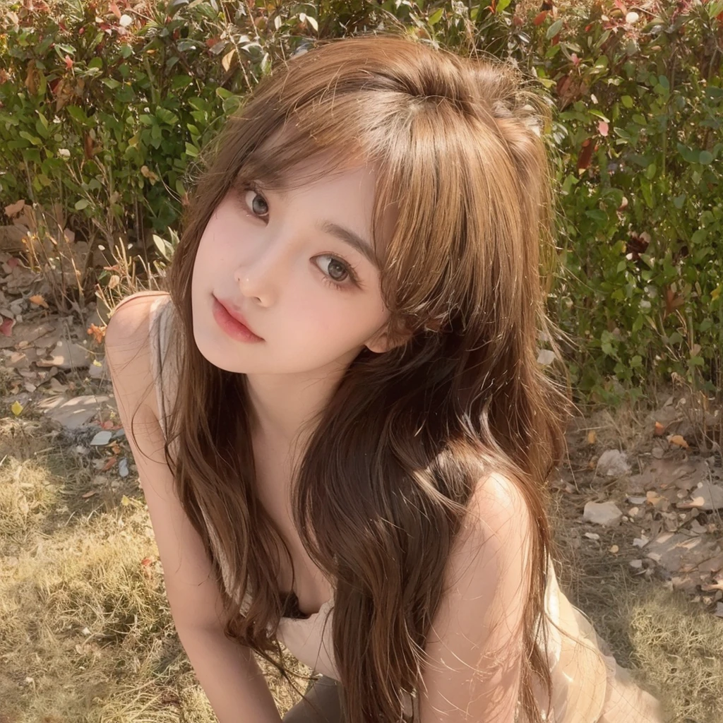 Honey Tea Flax Big Wave,Long curly hair,Natural and beautiful hair,The background is simple and clean