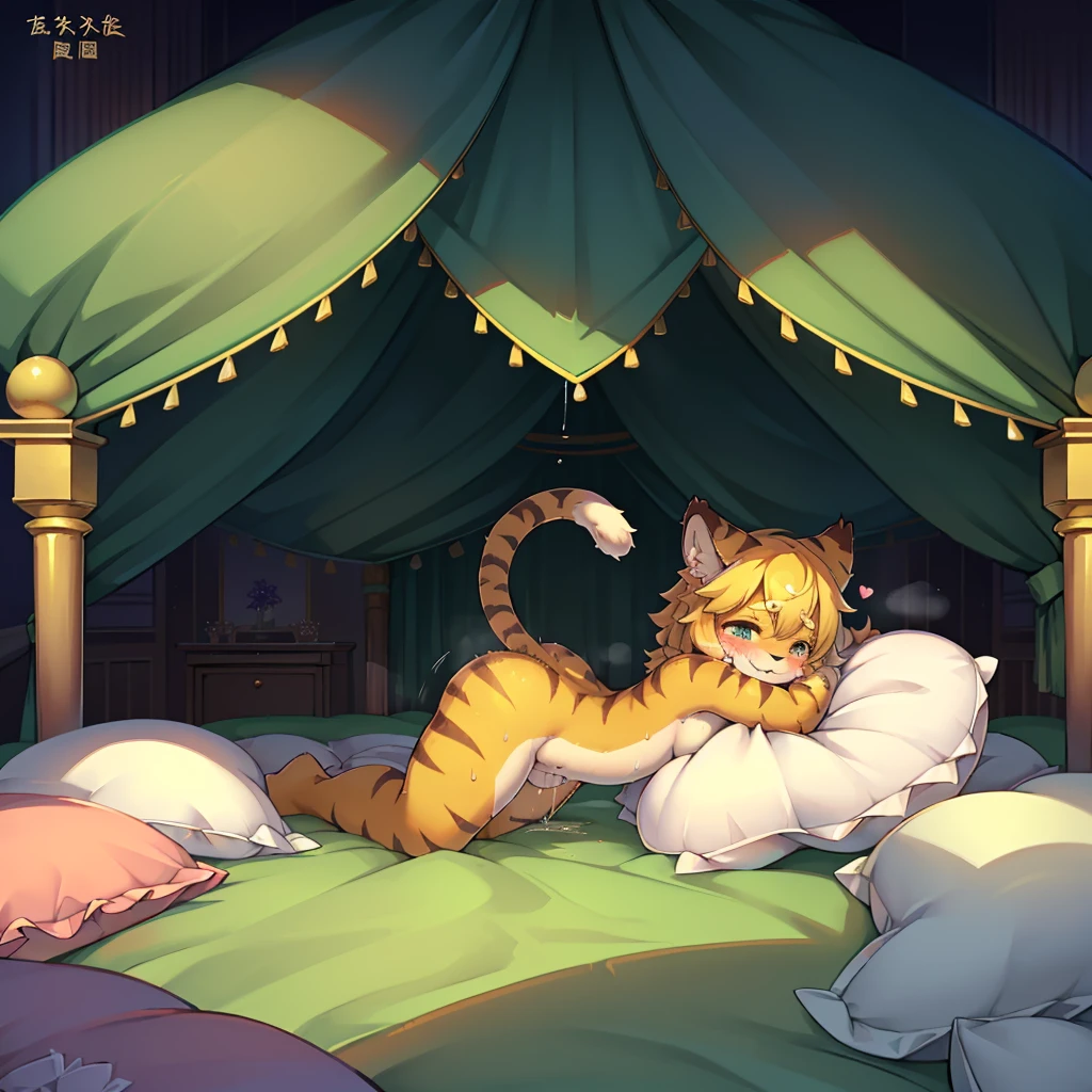 (masterpiece,best quality),my own, The Beast, , (适合任何Pillow背景的光影)), 穿着pajamas可爱女孩在Pillow上摆姿势 ,pajamas,Nature,, (blush),a smile,Pillow头,(很多Pillow),Soft cushion,,Soft pillow quotation,(Pillow损坏),很多Pillow,(Crotch rubbing),((Pillow驼峰)),(Pillow),(A tail),,(充满细节的Pillow),(Love around the protagonist),Steam,(Pillow头),(),(豪华Pillow),(Pillow),(palace),(Palace bedroom),(Pillow),柔软的Pillow,,(Classical European style bedroom ),(excited,shy person,Lack of expressiveness,),,pillow humping,mia,tiger tail,tiger ears,Tiger pattern,,Sweat,,Sweaty,(Body swing,身体Shaking lines,Shaking lines),best quality, masterpiece, ((Maximum resolution)), artwork, ,,,(Interior of the palace),(In the bedroom at night),(Deluxe Rococo Canopy King Bed),On a big and spacious bed,(the 女孩 is lying on the bed),Before bedtime,,,Luxurious curtains with ornate ruffles and ribbons surround the bed,((((There are many pillows piled on the bed)))),Detail of Quilt,Detailed bed sheets,Ruffled Bed Skirt,Deep Bed,Background with depth,((详细的Pillow)), ((((大量的Pillow)))),peeing,squatting,water,urine,Shaking lines,wetting pillows,Flowing liquid,Violent body shaking,剧烈Shaking lines,详细的软Pillow,,((女孩正躺在许多柔软的Pillow上,周围有许多Pillow)),Splashed liquid,Pillow和床上有水迹,caughtpeeing,Lots of liquids,urine everywhere