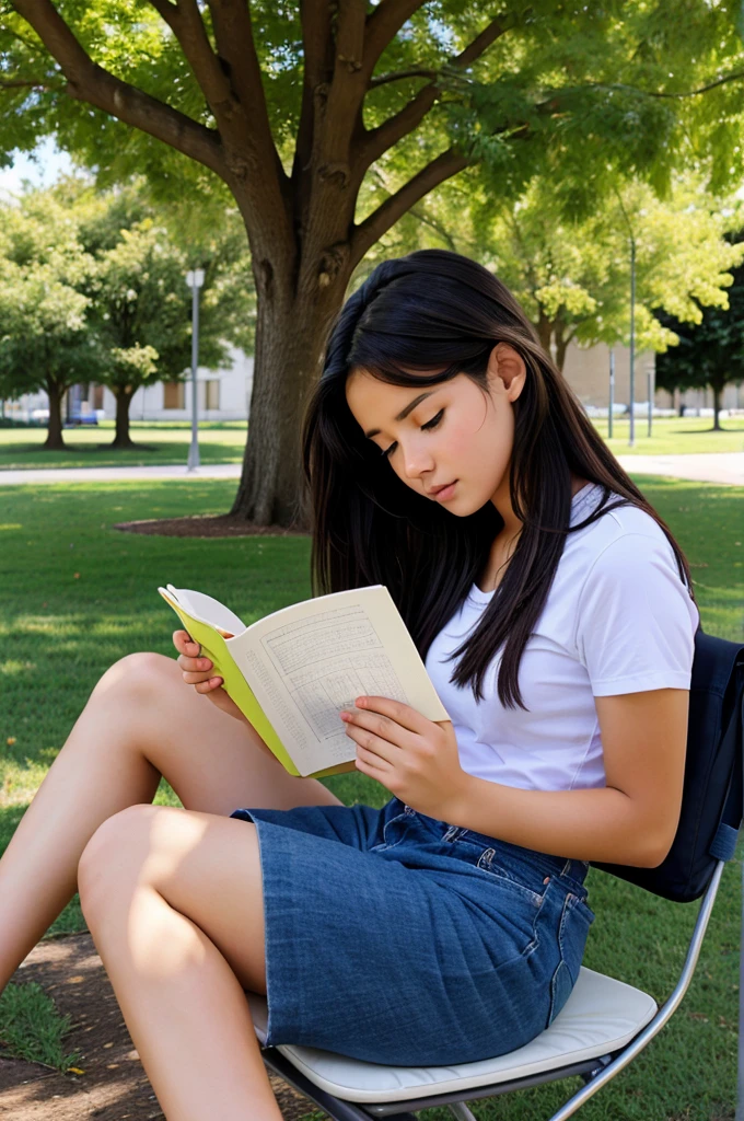 Drawing of student studying under tree