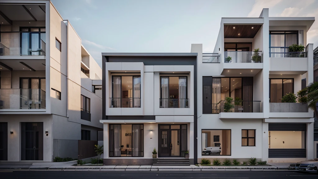 a rendering of a two story building with a staircase leading to the second floor, building facing, realistic building, perspective view, an extremely detailed building, architectural concept, office building, rendered 3d model, single building, full building, 3d rendering, 3 d rendering, perspective view, multistory building, orthographic 3d rendering, realistic concept, white mix black color, ISO 1600, dark color